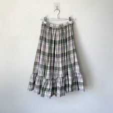 Vintage Ralph Lauren Plaid Ruffle Skirt Sz 6 Midi Cotton Madras 80s Blue Label