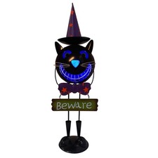 Solar Black Cat Halloween Decorations Outdoor- Black Cat Figurine with Witch ...