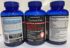 Puritan's Pride Triple Omega 3-6-9 Fish & Flax Oils - 120 Softgels (Pack of 3)