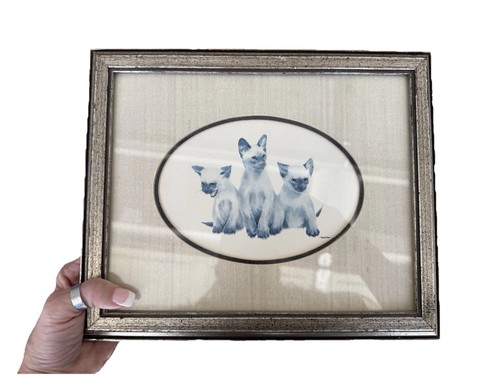 Vintage Mid-Century Siamese Kittens Print by Frank I. Gee | Framed Cat Art