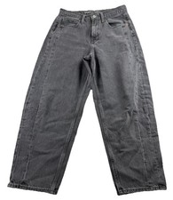 Old Navy High Rise Barrel Leg Jeans Size 4 Gray Black 29x25