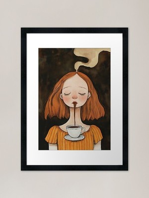 Just a Coffee Addict Girl gerahmtes Ar gerahmtes Wandbild Poster Leinwanddruck Bild