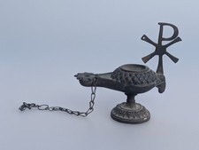 Antike um 1900 Grand Tour Bronze Chi-Rho Öllampe christlich byzantinisch