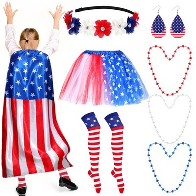 8 Pcs 4th of July Tutu Set Red 250 Years White and Blue Tutu American Flag Cl...