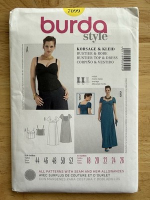 Burda Style Pattern 7099 Close-Fitting BUSTIER TOP & DRESS Size 18-26 UC FF