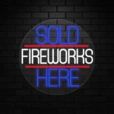 Fireworks Sold Here Sign for Retail Display | LED Flex Neon | 26"W x 26"H x 1"D