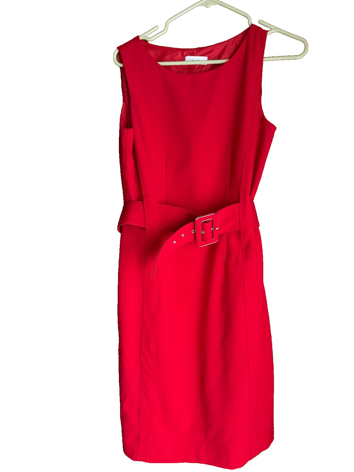Calvin Klein: Red  Belted Sheath Dress | Sz  4  |  Sleeveless fully lined thumbnail 10