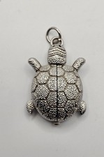 Turtle Shell Locket Quartz Pocket Watch Charm In Working Condition
