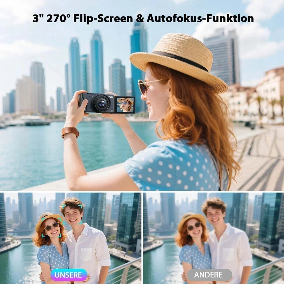 🔥2,8 Zoll Autofokus Digitalkamera 4K 72MP Vlogging-Kamera 270° Flip-Bildschirm - Bild 2 von 4
