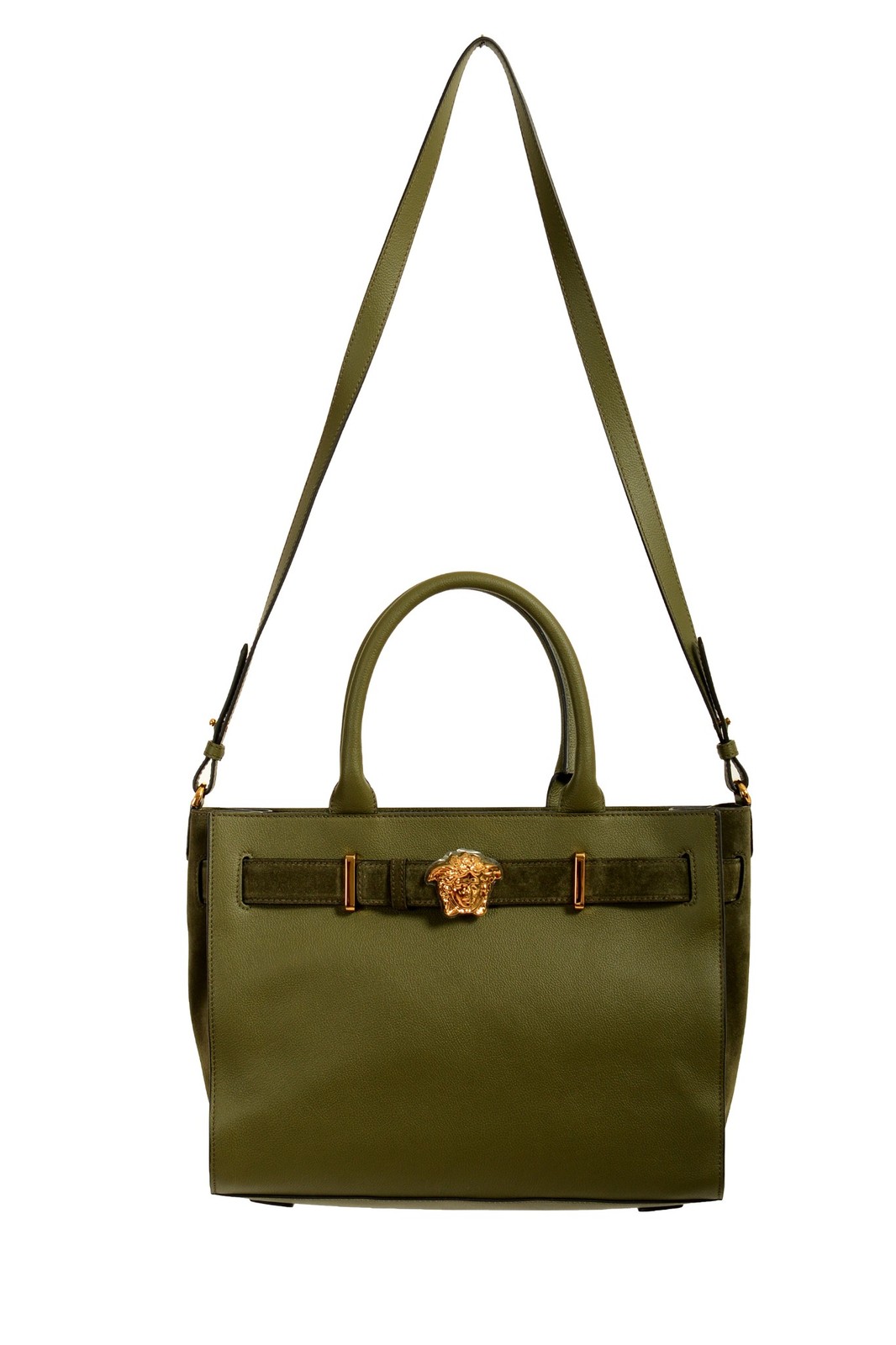 Versace Grained Leather & Suede Gold Medusa Large Tote Handbag Shoulder Bag