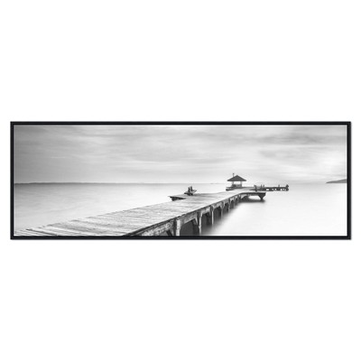 Black Framed Canvas Wall Art Large Black and White Peace Ocean Bridge Landsca...