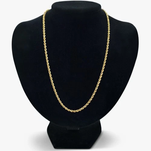14K Solid Yellow Gold Diamond Cut Rope Chain Necklace 3mm 20" 24" - product listing photo