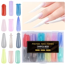Poly Nail Gel Tips 12 Shapes/144Pcs Acrylic Nail Tips Stiletto Coffin Square ☾