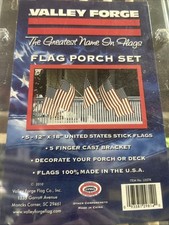 Valley Forge 5pc 12x18 USA Stick Flags + 5-Finger Base Bracket - Made in USA