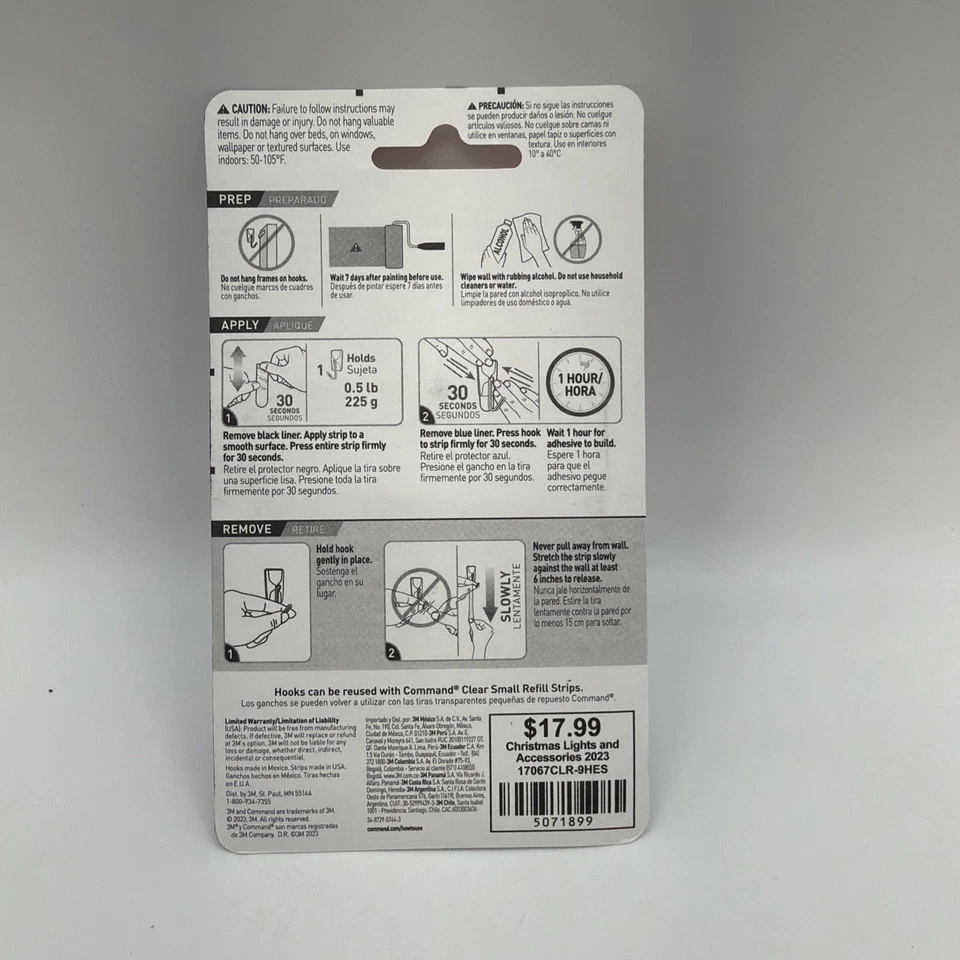 3M Command 17067CLR9ES прозрачные крючки и полоски пластик/провод маленький 9 крючков 1 упаковка - Изображение 4 из 4