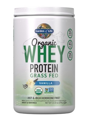 Garden of Life Organic Grass-Fed Whey Protein Powder Vanilla, 13oz. Exp. 8/31/26