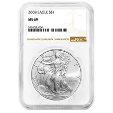 2008 $1 American Silver Eagle NGC MS69 Brown Label
