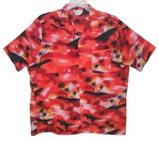 Sz XL Mens Vintage Hawaiian Aloha Shirt ISLANDER Poly Hot Pink Multi MADE IN USA