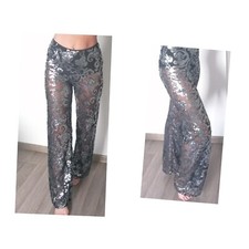 Calzedonia Spezial Leggings S 36 Wide Leg Limited Edition Paietten Silber Black