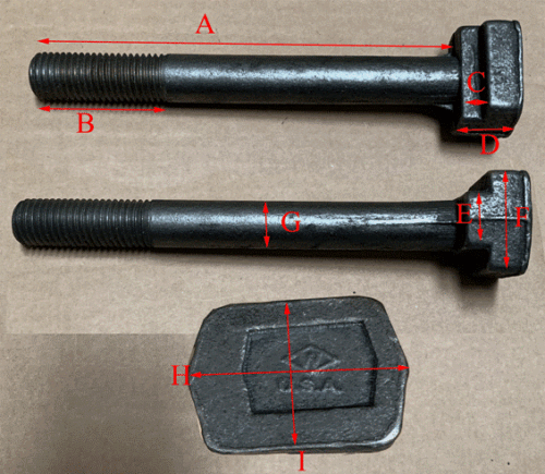 8-pack-JH-Williams-7-8-034-9-Steel-T-Slot-Bolt-2-034-Thread-8-3-4-034-L-Made-in-USA