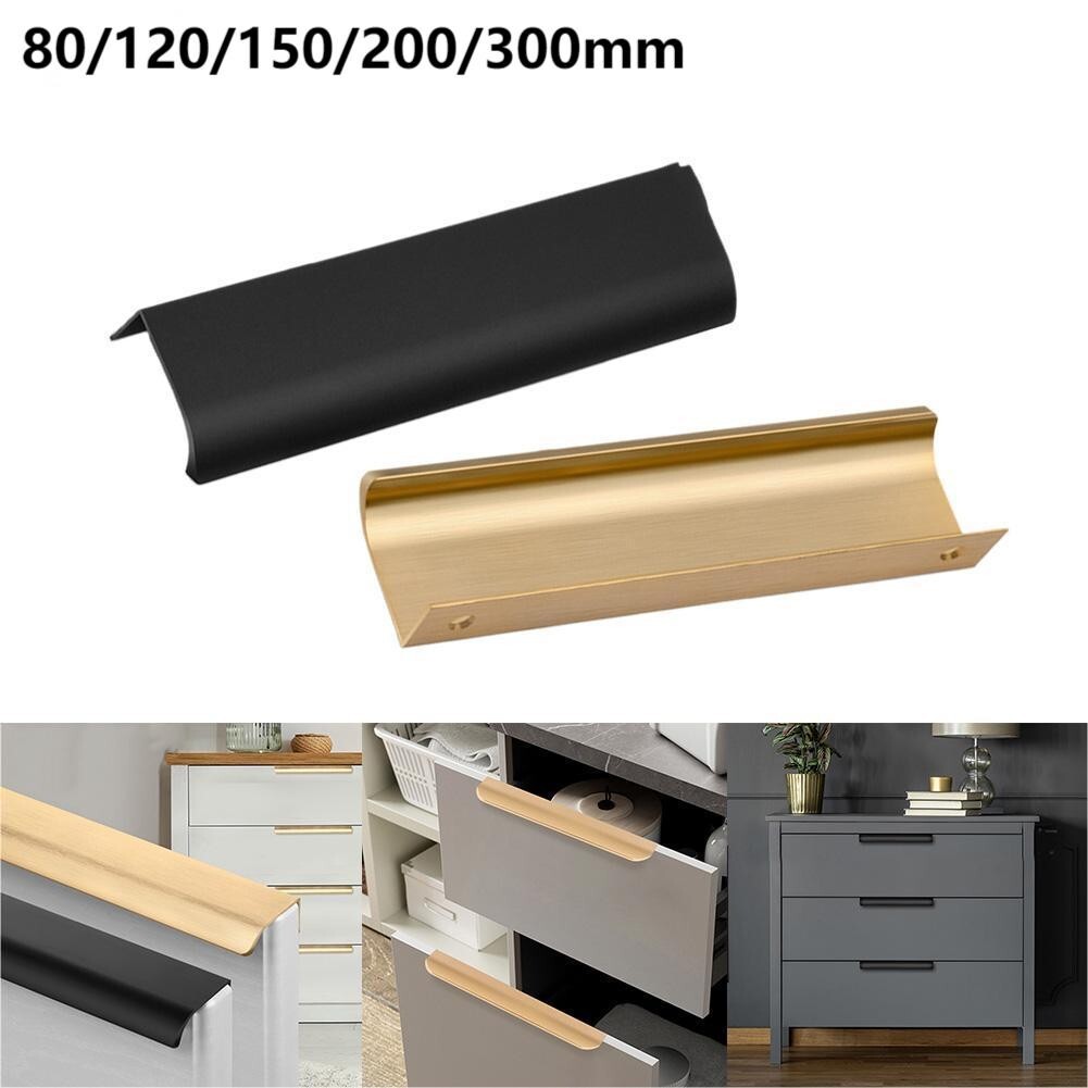 Black/Gold Finger Edge Pull Kitchen Cabinet Door Handle Bar Back Mount Drawer