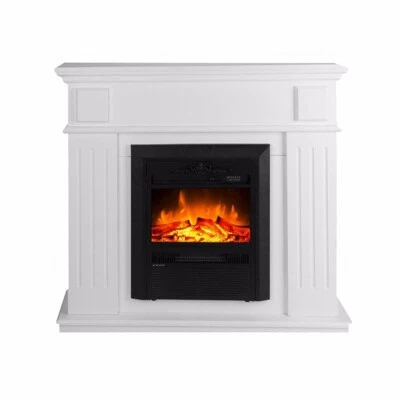2000w Wood Veneer Electric Fireplace Heater Mantel Flame White
