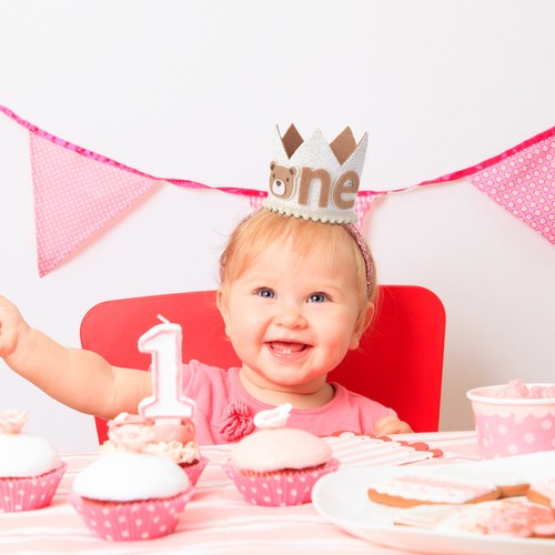Baby Princess Crown Kid First Birthday Hat Bear Pattern for Boys Girls - Picture 4 of 8