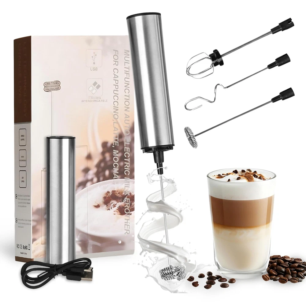 - Milk Frother Rechargeable (USB) with 4 Electric Whisk Frother Tools, Easy-t...