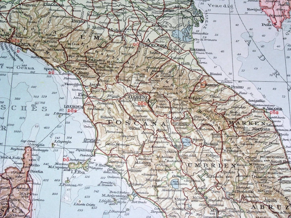 MAPA ANTIGUO ORIGINAL DE ITALIA TOSCANA SICILIA ROMA NÁPOLES VENECIA CALABRIA de 1914 Foto 4 de 4