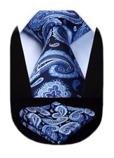 Ties for Men Blue Paisley Ties for Men and Pocket Square Set Formal Navy Blue...