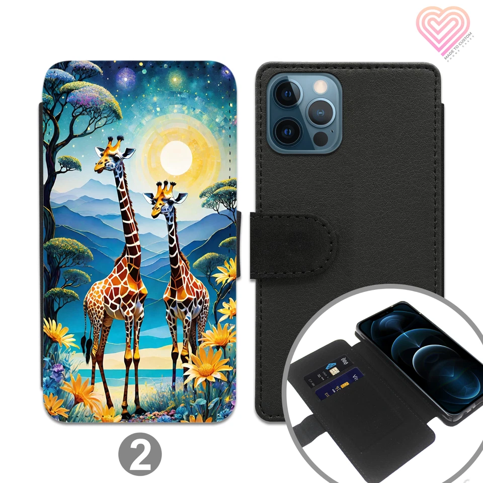 Giraffe Leather Flip Wallet Phone Case Cover For Apple iPhone Samsung Galaxy 754 - Image 3 of 4