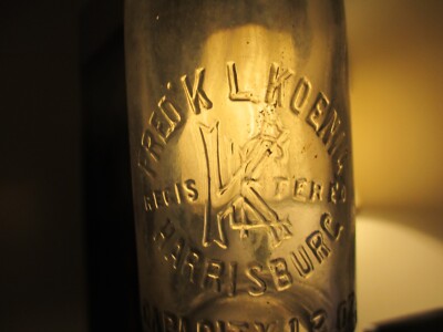 Rare FRED'K L.KOENIG HARRISBURG beer bottle 1890-1910 CAPACITY 13OZ odd varient
