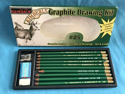 Used Kimberly Graphite Drawing Kit #25 Pencils Eraser Art Drawing Craft Projects