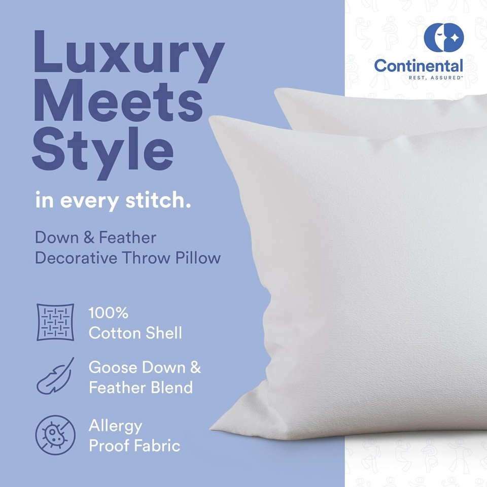 Continental Bedding White Goose Down and Feather FillThrow Pillow