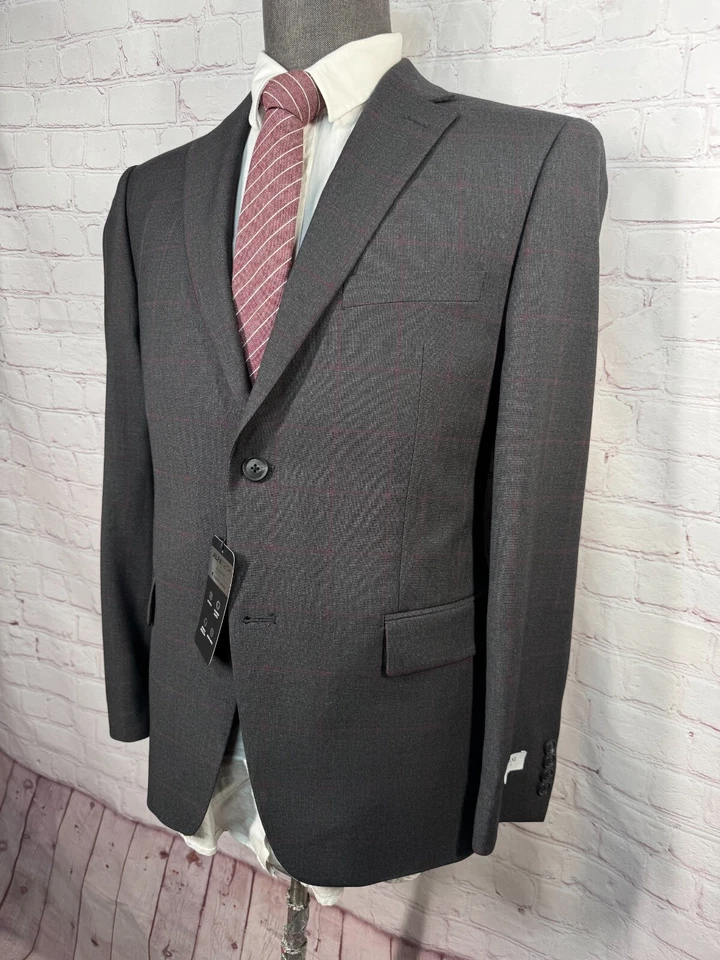 NUEVO ALFANI Hombres Gris CALCE CEÑIDO ELÁSTICO Ventana Abrigo Deportivo Blazer Chaqueta 40S Foto 2 de 4