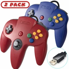 2 Packs N64 Controller USB PC Gamepad Joysticks for Windows MAC Linux Raspberry
