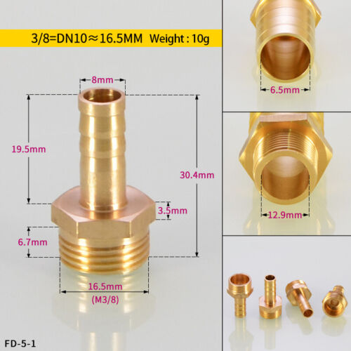 4mm-19mm Brass Male Thread x Hose Barb Tail Adapter Connector BSP 1/8" 1/4" 3/8" - Picture 20 of 25