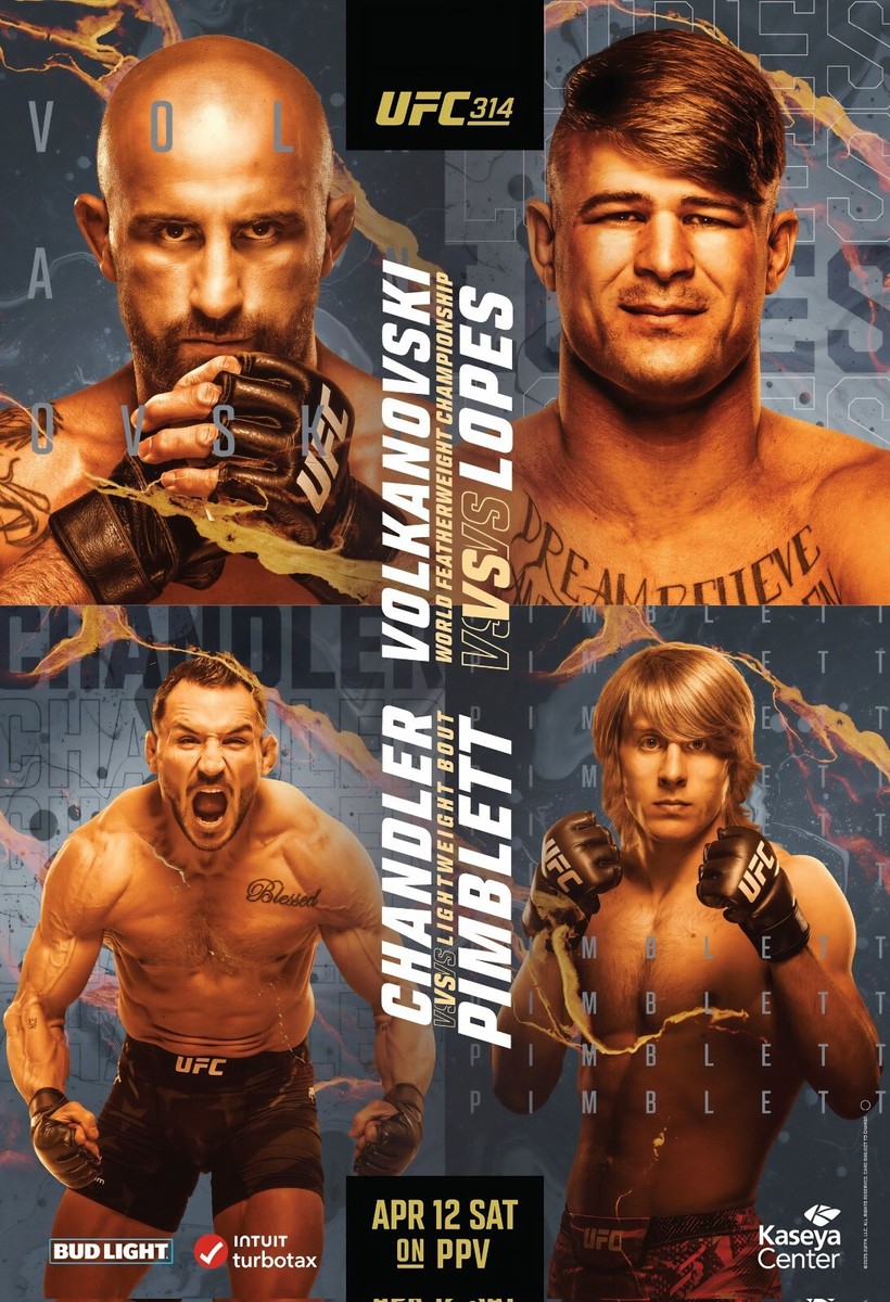 UFC 314 Framed Poster Volkanovski vs Lopes Chandler vs Pimblett