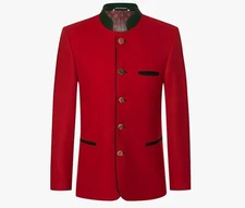 Red German Bavarian Jacket Austrian Traditional Tyrol Loden Blazer Wool Jacket