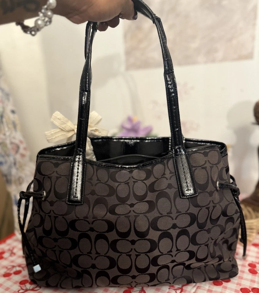 Coach Python Stripe Carryall Tote Bag Shoulder Handbag Satchel Blue Accent EUC - Image 2 of 4