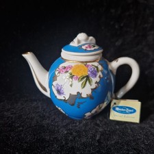 Vintage Turquoise Porcelain Art Special Edition Miniature Teapot "Floral"