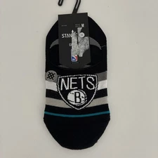 Stance Black No Show Cotton NBA Basketball Brooklyn Nets Socks Medium 6-8.5 