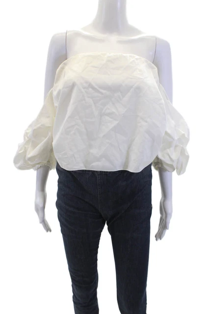 Johanna Ortiz Womens Off The Shoulder Blouse White Cotton Size Extra Small