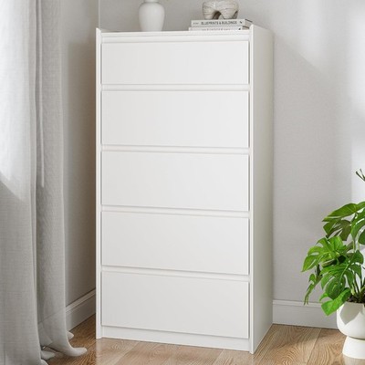 5-Drawer White Dresser 46'' Tall Simply Modern Chest of Drawers Storage Organizer