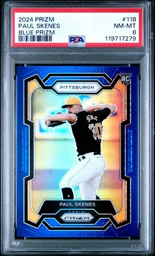 2024 PANINI PRIZM #118 PAUL SKENES RC BLUE PRIZM /199 psa 8
