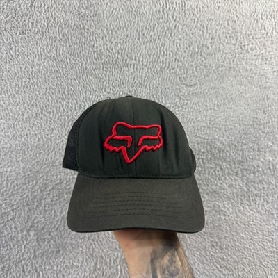 Vintage Fox Racing 2000s Y2K Black Red Fox Head Small-Medium Flexfit Trucker Cap