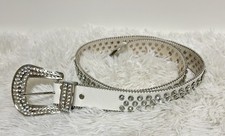 Unisex Western White Silver Bling Rhinestone Belt Y2K Large 41"