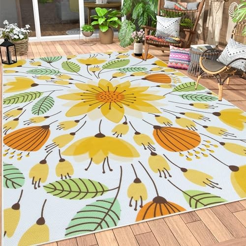Floral Indoor Outdoor Rug 8x10, Non Slip Outdoor Patio Rug for Camping - Picture 2 of 7