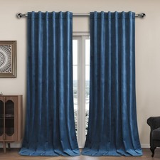 Blue Velvet Curtains 108 Inches Long 52"W x 108"L Pack of 2 Distant Blue