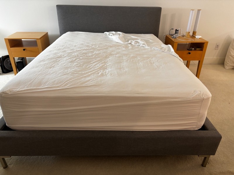 Saatva Queen Size Firm Mattress 14.5" plus Santorini pewter frame and headbooard